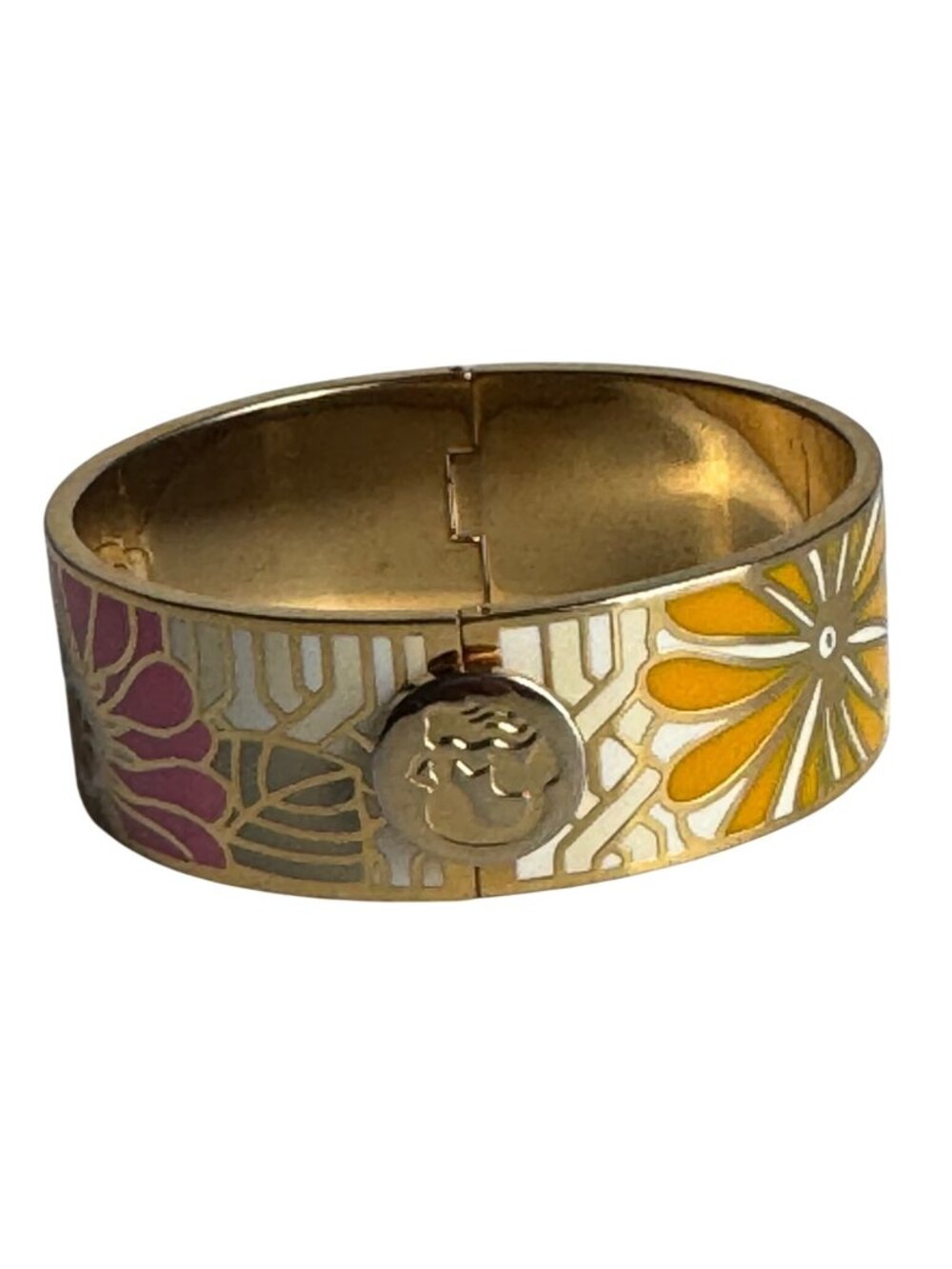 VTG Spartina 449 Daufuskie Island Floral Enamel Bracelet – Gold-Tone Bangle